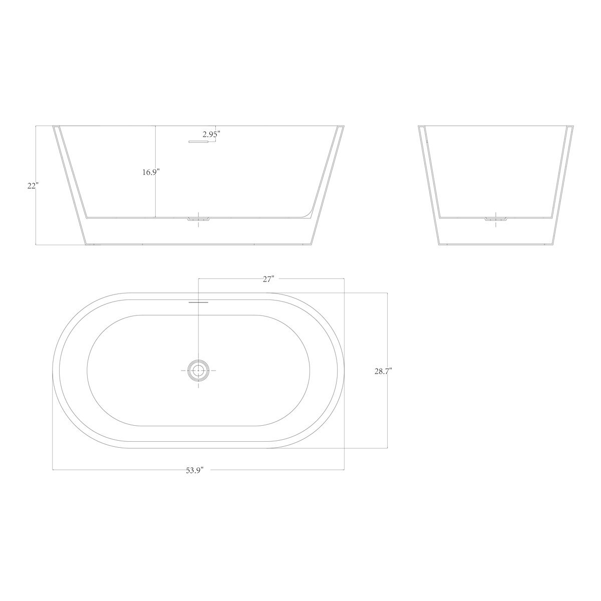 AKDY 54" x 29" Freestanding Soaking Fiberglass Bathtub Wayfair